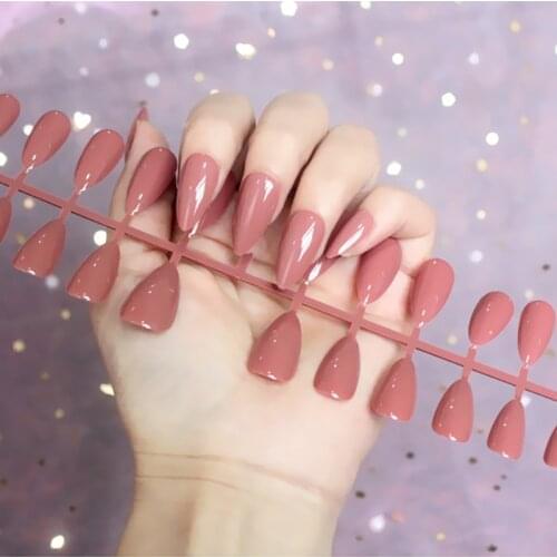 28Pcs Fake Nails Press On Nails Water Drop Patch Solid Color Nail Tips Natural Long False Nails Nail Art Nail Decorations