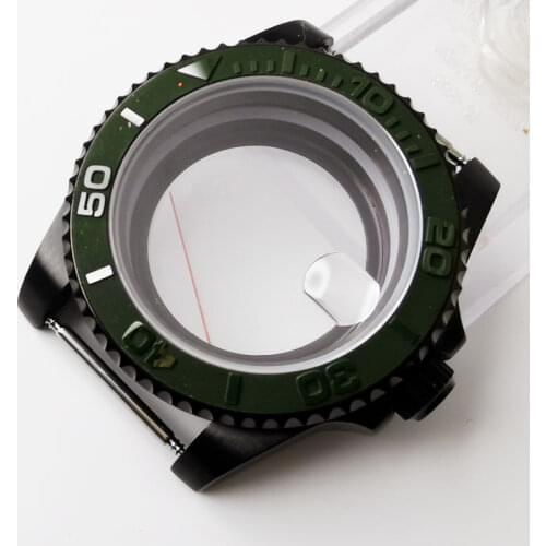 40MM Accessories Parts Sapphire Glass Brushed Green Ceramic Bezel transparent glass Watch Case Fit NH35 NH36 Movement