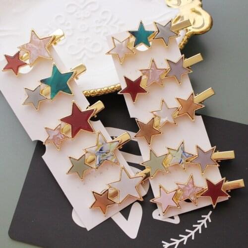 60pcs/lot DIY Simple Multi Alloy Contrast Stars Color Hair Clip Pentagram Hairpins Hair Styling Tools Hair Accessories HA1230