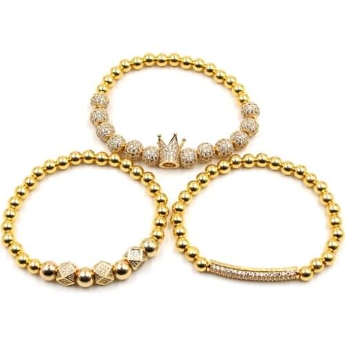 8mm 3set/lot ghdf2 silver gold Crown copper micro pave cz zircon cubic zirconia Bracelet adjusted Macrame Charm Bangles