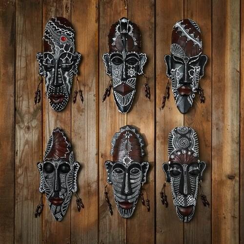 African exotic figures mask hanging wall decoration mural Pendant Black and white resin crafts navidad