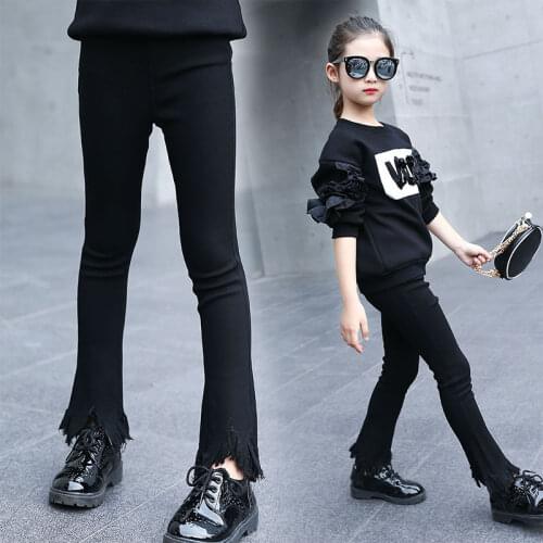 Girls Pants Summer Students Fashionable Lace Tassel Pants Bell-bottom Trousers Kids Clothes