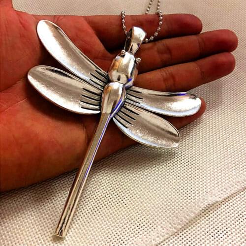 1pcs 2019 Fashion Big Dragonfly Pendant Necklace Antique Silver Color insect jewelry 24 inch Chain Women Gifts