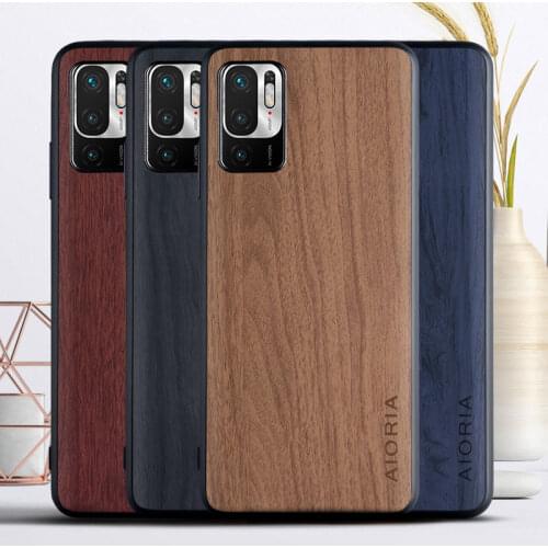 WoodLike case for Xiaomi Redmi Note 10 5G 10T POCO M3 Pro TPU Hard PC PU leather 3in1 material coque fundas covers