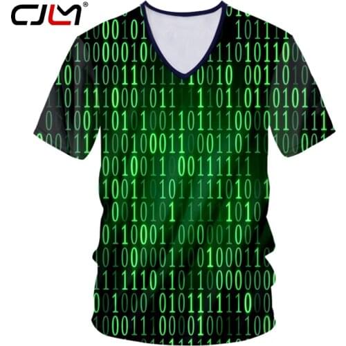 CJLM Man Funny New Short Sleeve V Neck Tshirt 3D Printed Technology code number T-shirt Green Harajuku Oversized 6XL
