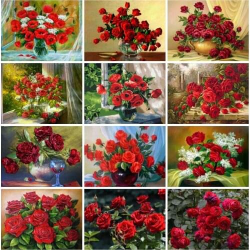 EverShine Diamond Painting Flowers Cross Stitch Diamond Mosaic Rose Picture Rhinestones Art Home Decor Handmade Hobby Gift