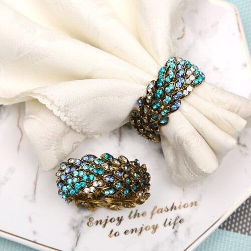 10pcs Creative zinc alloy blue rhinestone napkin buckle hotel box table decoration napkin ring