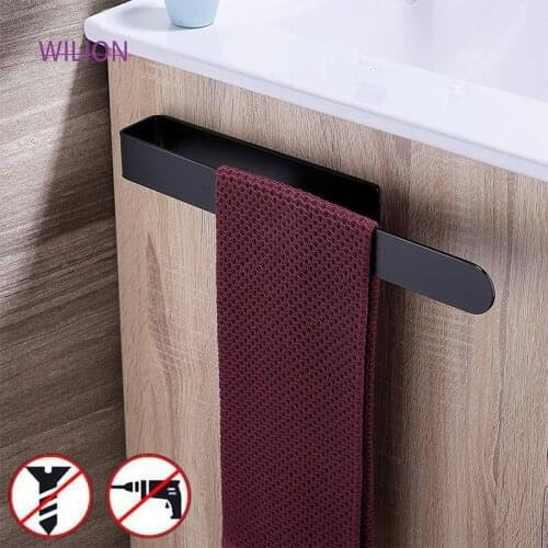 1Pcs 37cm No Drilling Matt Black Bathroom Towel Ring With Self Adhesive Tape Punch Free Toilet Accessories Cuatro De Bano