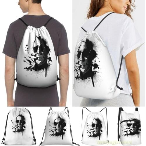 Hunter S Thompson B&W Print Men Outdoor Travel Gym Bag Waterproof Drawstring Backpack Women Fitness Swimming Bag