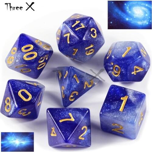NaveltyCreative Dice Set of D4-D20 with Mysterious Royal Glitter Powder for DND RPG Boardgame