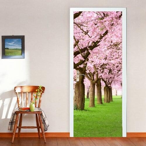 3D New Arrival DIY Sakura Door Sticker Wallpaper Wall Decals Mural Art Living Room Bedroom Poster Home Decoration
