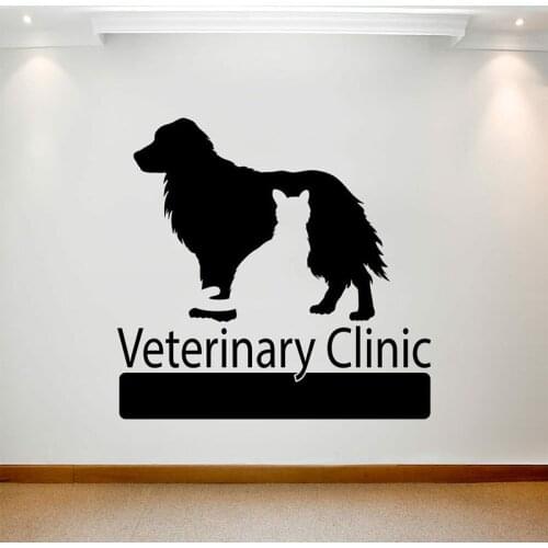 Veterinary Clinic Logo Wall Decal Pet Shop Interior Decor Door Window Vinyl Sticker Art Cat Dog Animal Silhouette Wallpaper 3730