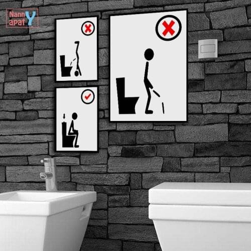 Funny Black White Wall Art Canvas Painting Toilet Bathroom Laundry Nordic Posters And Prints Wall Pictures For Living Room Decor