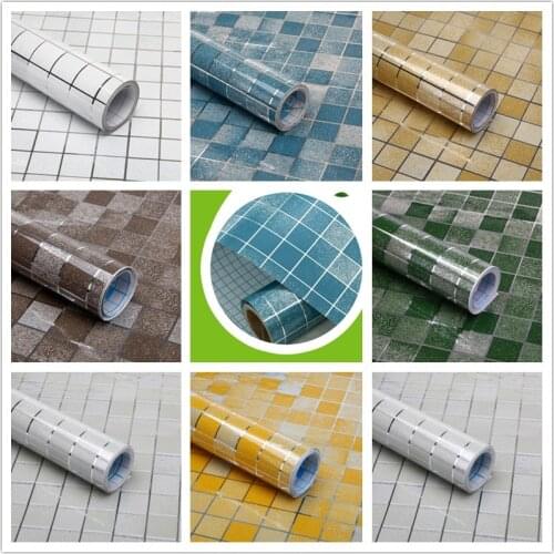 45x200cm Heat Resistance Waterproof wall sticks Mosaic Aluminum Foil Self-adhensive Anti Oil Wallpaper for Kitchen Home Decor