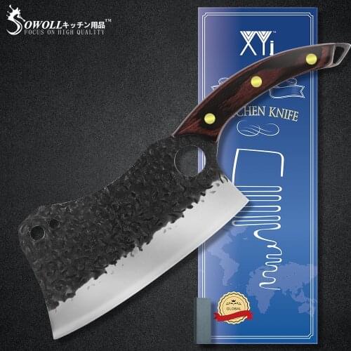Sowoll Chef 1 Knife + 1 sharpener stone + 1 gift box Full Tang Chopping Knife Stainless Steel Cleaver Butcher Slicer Cutter