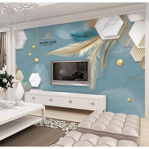 Beibehang custom Modern geometric feather Wallpaper for living room Home Decoration bedroom decor marble mural 3Ｄ Wall painting