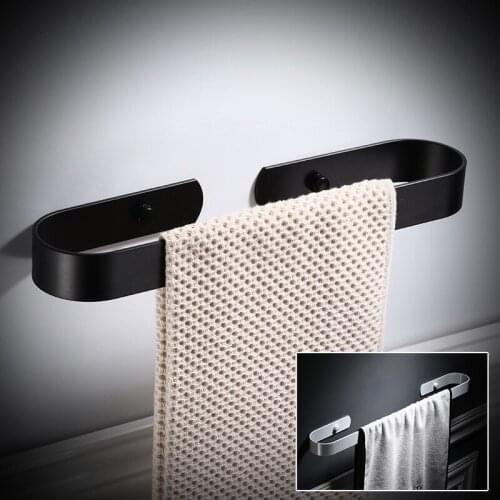 Towel Bar Nail Free Single Bathroom Towel Hanger White Aluminum Towel Rail Matte Black Towel Holder 30/40/50/60 cm