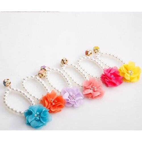 Candy Color Cat Necklace Collar Pearl Ring Pet Accessories Floral Pendant Decoration Kitten Beauty Products Elastic Dog Collar