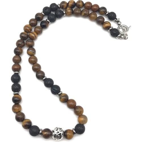 New natural gem beaded tiger eye 316 stainless steel necklace mens Mala Yoga beads aura jewelry for men and women