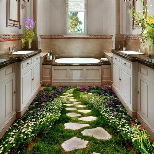 Beibehang Custom 3d Wallpaper Floor Creative Flowers Trail Toilet Bathroom Bedroom 3D Flooring papel de parede 3d wallpaper