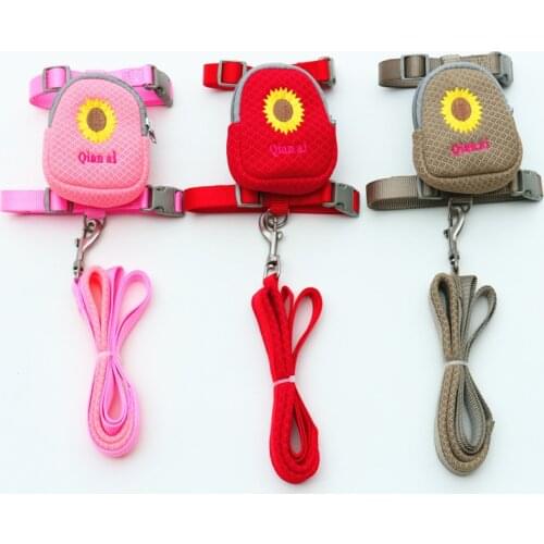 Adjustable Pet Dog Harness And Leash Set With Portable Backpack Candy Colors Lovely Embroidery Snack Bags For Chihuahua Yorkies