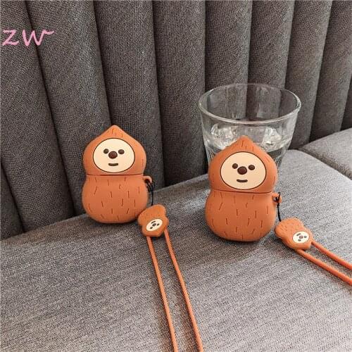 Cartoon Silicone Cute Peanut Keychain Case For Airpods 1 2 Cases Wireless Bluetooth Headset Protective Cover