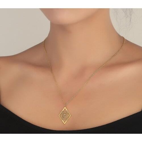 Morden Stainless Steel Cut Out Evil Eye Rhombus Necklaces Geometrical Pendant Trendy Colliar for Her