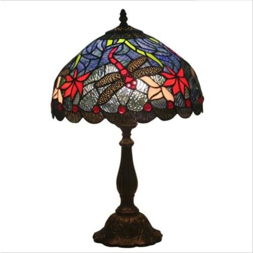 12" Vintage Retro Tiffany Art Dragonfly Glass Table Lamp for Foyer Bed Room Bar Apartment Glass Reading Light H 49cm 1052