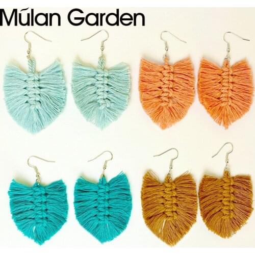 Bohemian Tassel Earrings for Women Boho Handmade Cotton Fringed Macrame Earrings Ethnic Style Bridesmaid Wedding Jewelry Gift