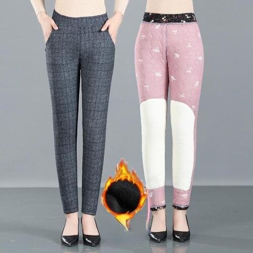 Women 2021 Winter Fashion Thick Velvet Casual Pants Female Plus Size Printed Warm Pant Ladies High Waist Skinny Trousers M702