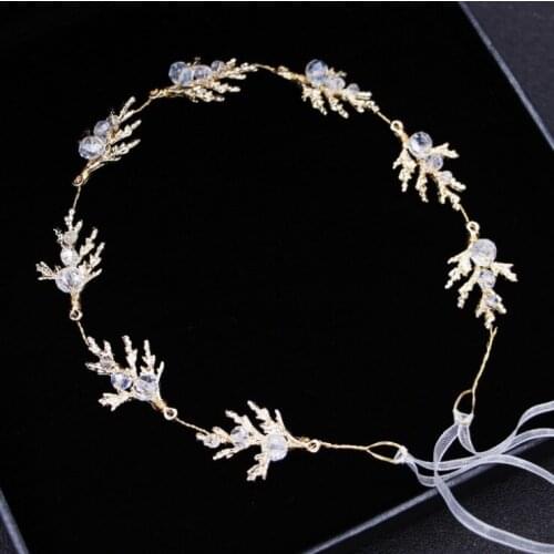 New Women Korean Gold Leaves Wreath Vintage beaded Wedding Tiara Headband Girls Hair Crown Bridal Hair Accessories
