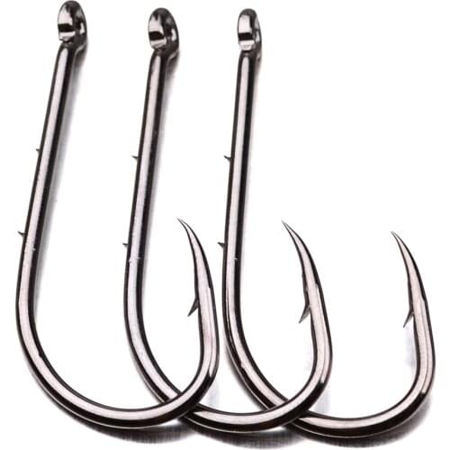 100pcs 92247 High Carbon Steel Fishing Hooks Black Offset Long Barbed Shank Baitholder Bait Hook Size 4#-6/0