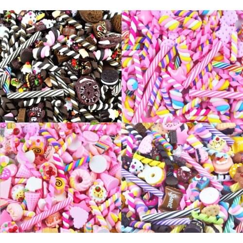 100pcs /lot Marshmallow Beauty Kawaii Rainbow lollipop Candy Polymer Clay Cabochons Flatback For DIY Phone Decoration