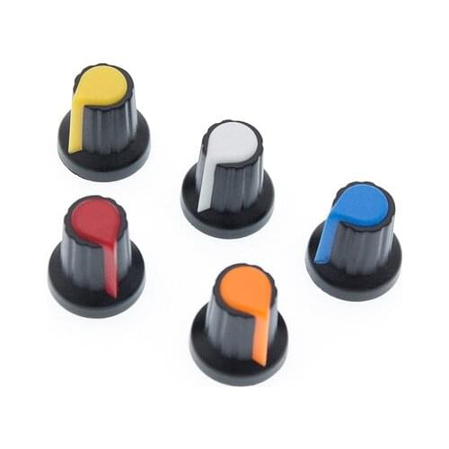 25PCS/lot WH148 potentiometer knob cap(copper core) 15X17mm 6mm Shaft Hole AG2 Yellow Orange Blue Red 5colour*5PCS=25PCS