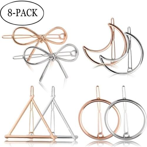 8PCS Womens Hair Clips Hollow Triangle Circle Moon Bowknot Metal Hairpins Geometry Hair Clip Headwear Hair Pin Accessories