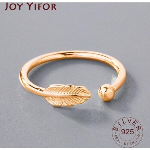 925 Sterling Silver New Simple Design Feather Gold Gold Color Rings Retro Distressed Opening Handmade Ring Fashion Fine Jewelry