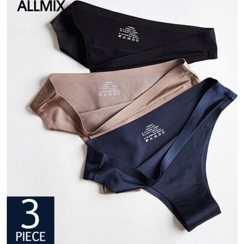 ALLMIX 3Pcs/Set Sexy Womens Sports Panties Sets Underwear Seamless Silk T-Back Solid Thong G-String Low Rise Soft Lady Lingerie
