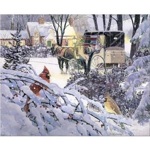 Free shipping pastoral winter snow birds landscape canvas prints oil painting printed on canvas wall art decoration picture