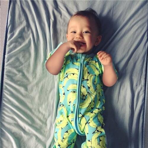 Hooyi Baby Girls One Piece Romper Newborn Baby Boys Summer Short Sleeves Jumpsuit Zipper Flower Cartoon Pajamas Outfit Shirt