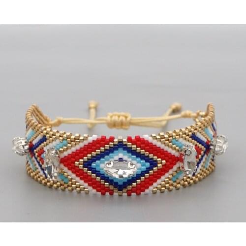 Creative Ethnic Style Geometric Diamond-studded Zircon Beaded Miyuki Rice Bead Woven Handmade Couple Bracelet Bracelet for Men