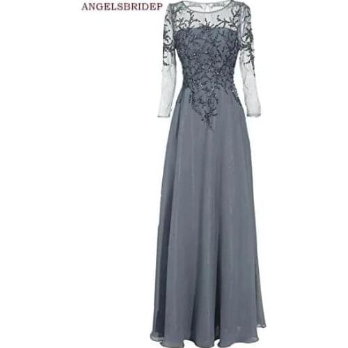 Fashional Sheer-Neck A-Line Evening Party Gowns Formal Long Sleeves Beaded Sparkly Floor-Length Abendkleider Mother Of Bride Gow