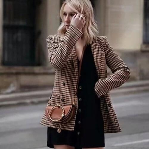 Fashion Plaid Suit 2021 Autumn New Style Retro Hong Kong Style Double-Breasted Casual Ladies Small Suit