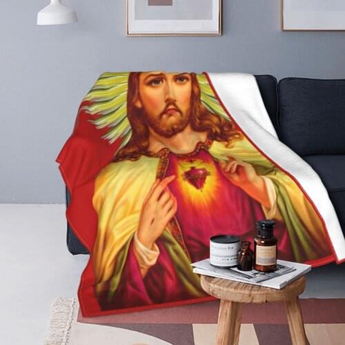 Jesus Catholic Blanket Velvet Spring/Autumn Sacred Heart Breathable Ultra-Soft Throw Blanket for Sofa Car Bedding Throws