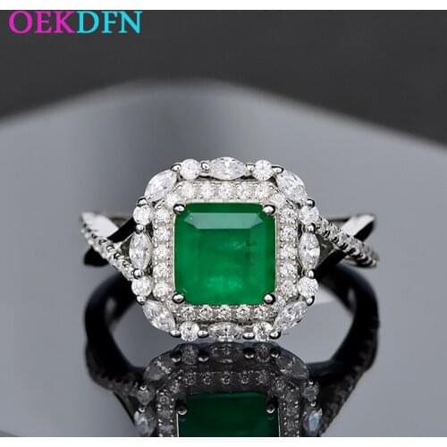 OEKDFN 100% 925 Sterling Silver Ring Women Created Moissanite Emerald Gemstone Wedding Engagement Rings Fine Jewelry Wholesale