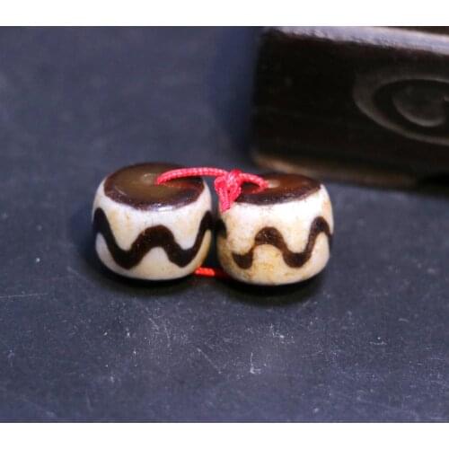 Pair of LKbrother Sauces Magic Power Tibetan old Agate 6 eye dZi Bead Bracelet Totems