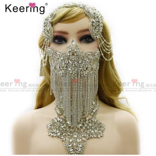 Fashion Silver waterfall dangling Rhinestone patches for face WDP-289