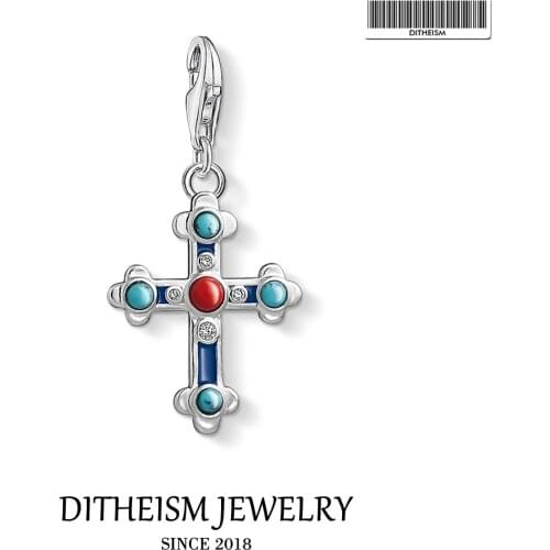 Ethnic Cross Charm Pendant,2019 Fashion Jewelry 925 Sterling Silver Trendy Bohemia Gift For Women Girls Fit Bracelet Necklace