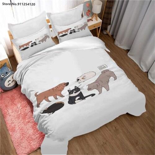 Funny Animals Bedclothes Pillowcase No Sheet Cartoon Pug Cat Mouse Print Duvet Cover Sets Queen King Size Kids Teen Quilt Cover