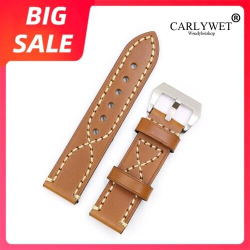 CARLYWET 20 22 24 26mm Top Brown Real Leather Watch Band For Zenith Omega Montblanc Panerai Daytona Submariner Tissot Tag Heuer