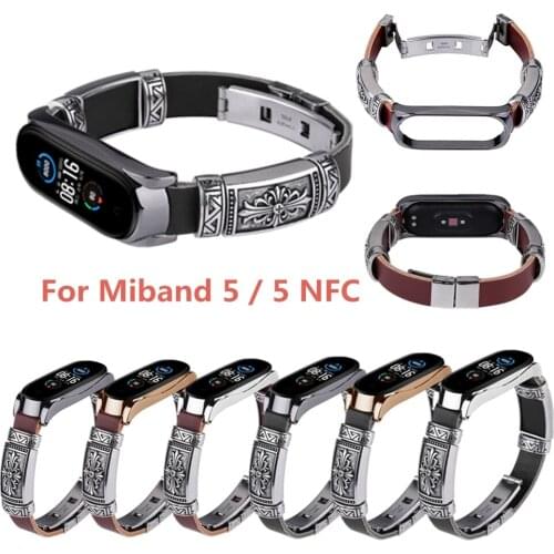 Wrist Strap For Xiaomi Mi Band 4 & Mi Band 5 Metal+Leather DIY Wristband For Mi Band 4 / Mi 5 Bracelet Smart Watch Accessories